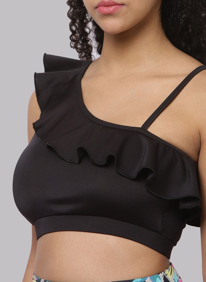 CUKOO One Shoulder Padded Frill Swim Top - Image 2